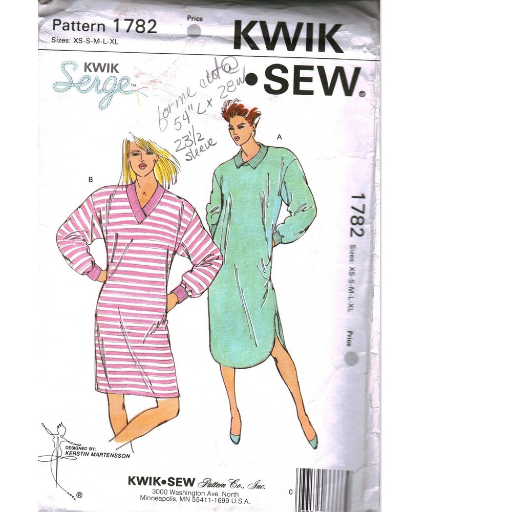 Vintage Kwik Sew 1782 Misses Nightshirt Sewing Pattern XS-XL Kerstin Martensson